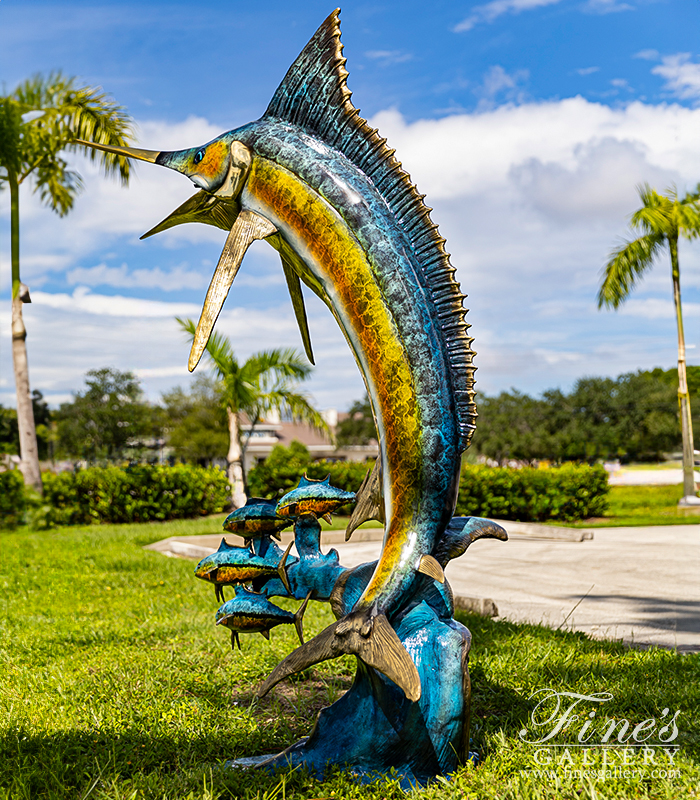 Search Result For Bronze Fountains  - 91 Inch Tall Bronze Marlin Fountain - BF-684